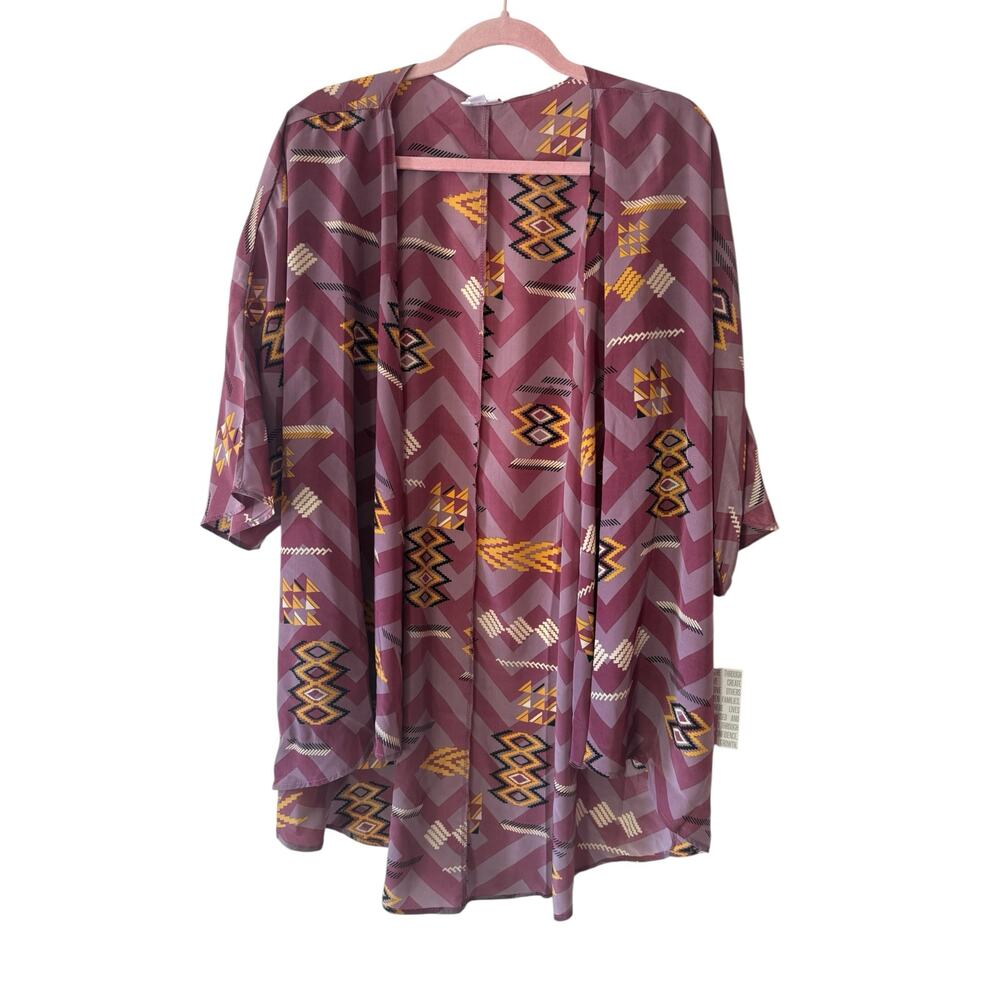 LuLaRoe Lindsay NWT Purple Gold Boho Geometric Print Kimono Medium